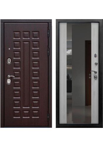 Дверь мет. SD Prof-5 зеркало Дуб светлый, со стеклом