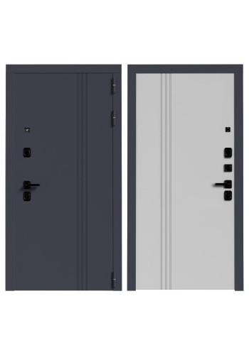 Дверь мет. ВМ 7 Серый винорит/Белый софт, со стеклом